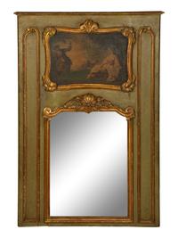 A Louis XVI Style Painted and Parcel Gilt Trumeau Mirror