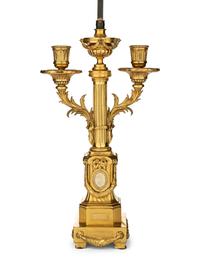 A Pair of Louis XVI Gilt Bronze Two-Light Lamps
