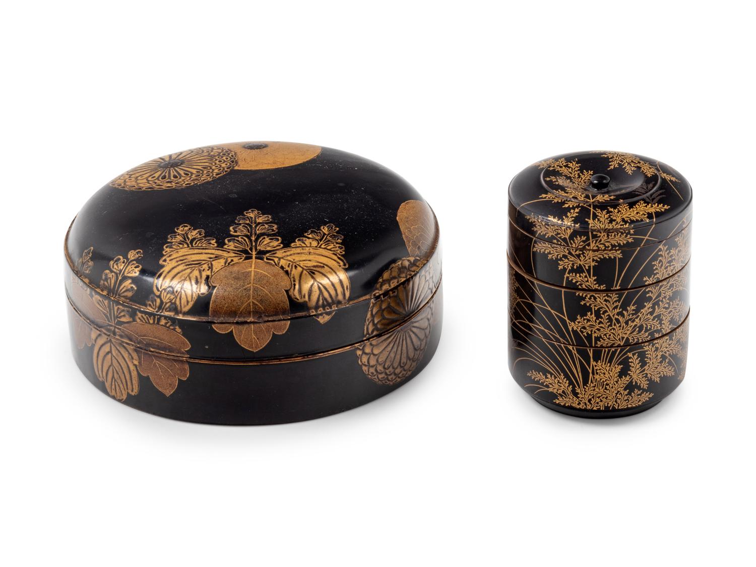 Two Japanese Gilt and Black Lacquered Boxes
