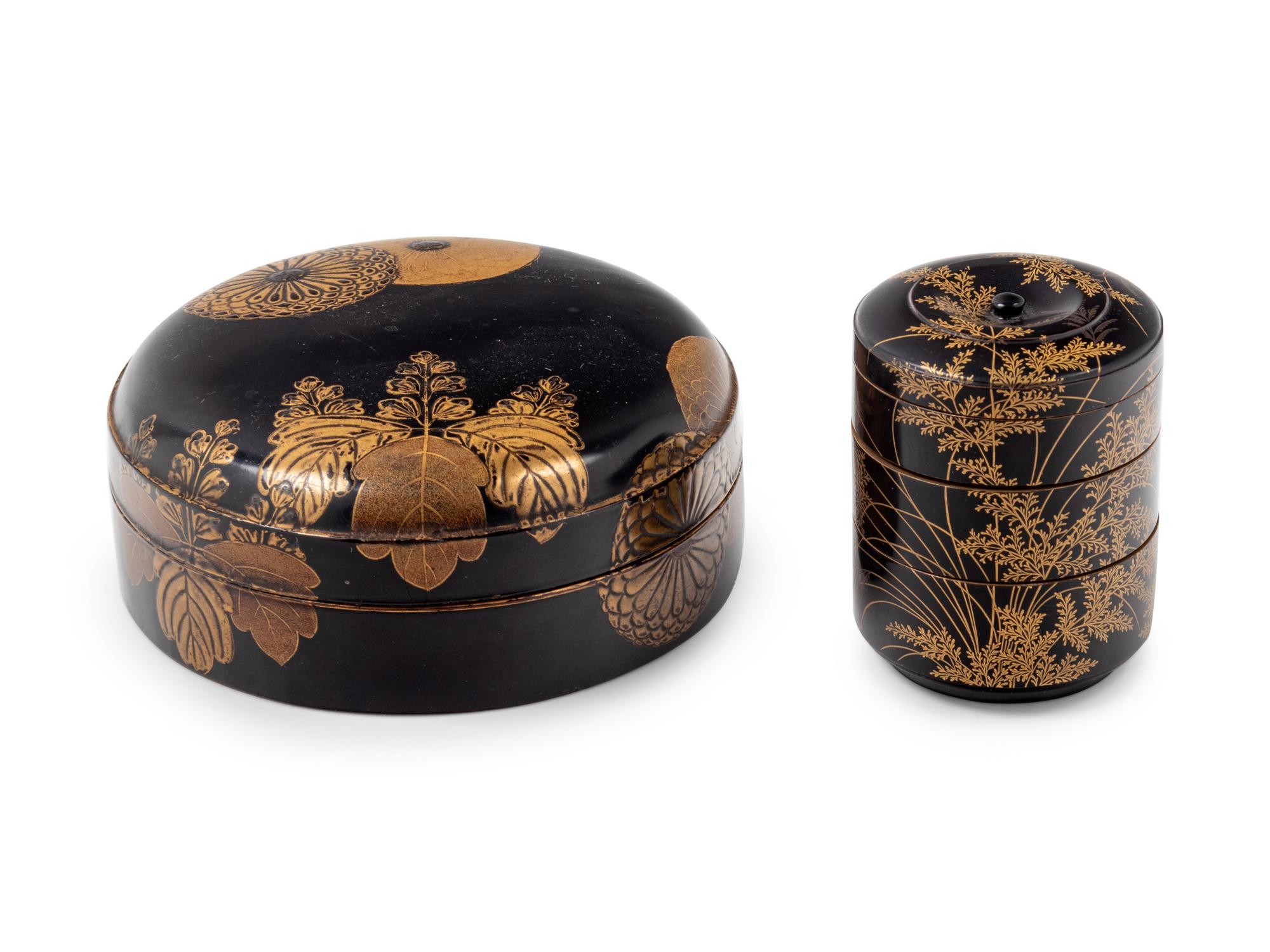 Two Japanese Gilt and Black Lacquered Boxes