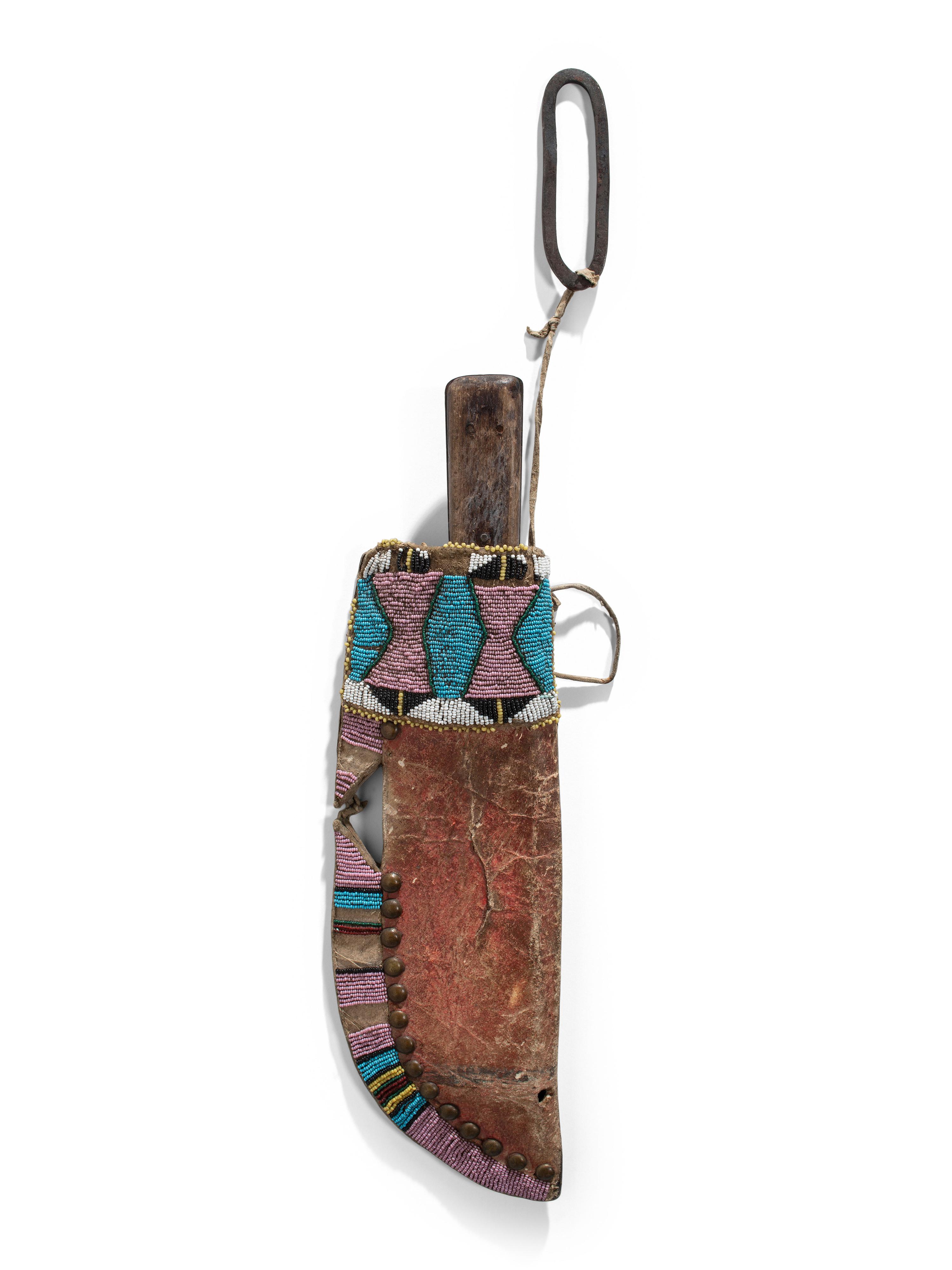 Apsáalooke Beaded Knife Sheath, with Knife and Striker