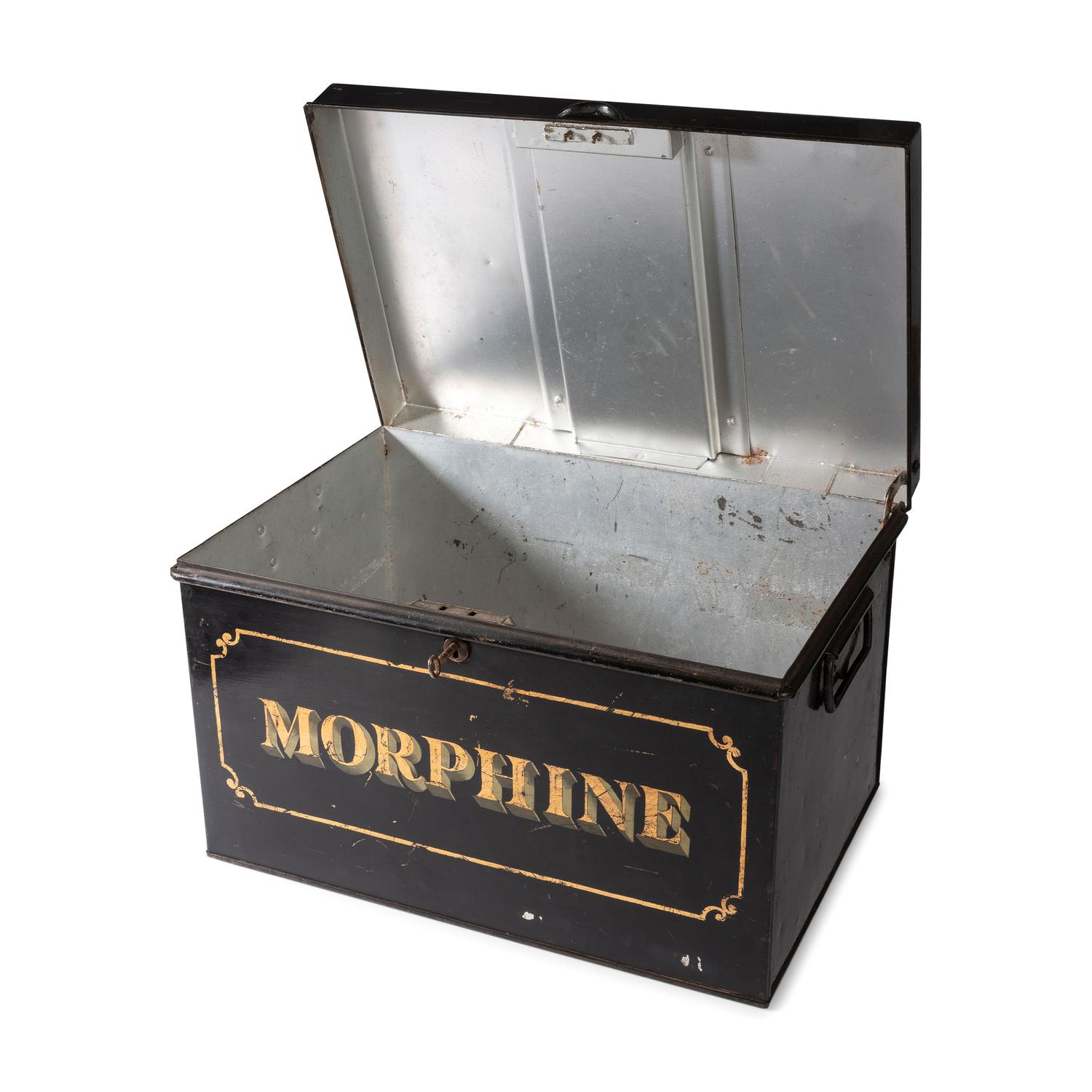 A Painted Tin Morphine Storage Box