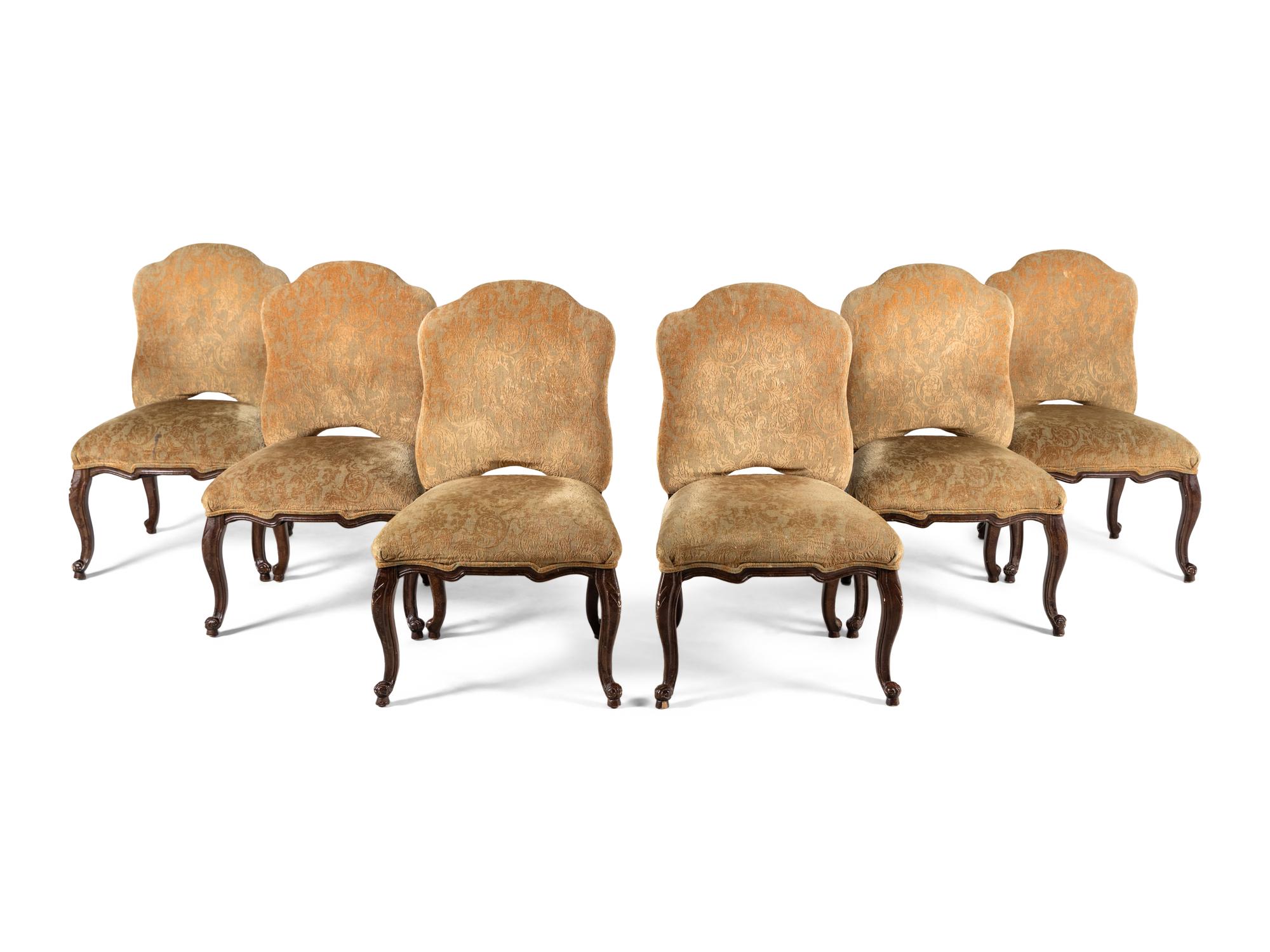 A Set of Six Louis XV Style Walnut Side Chairs