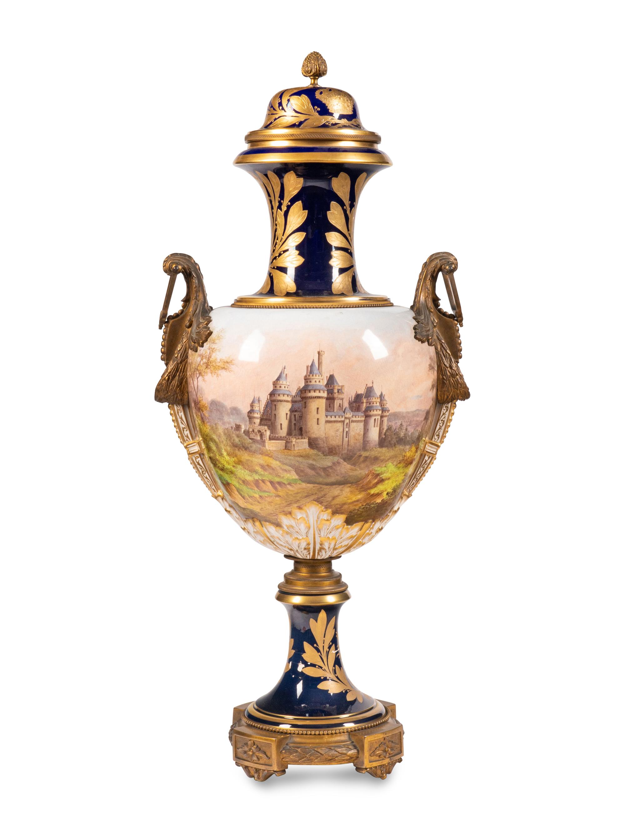 A Gilt Bronze Mounted Sèvres Style Porcelain Urn