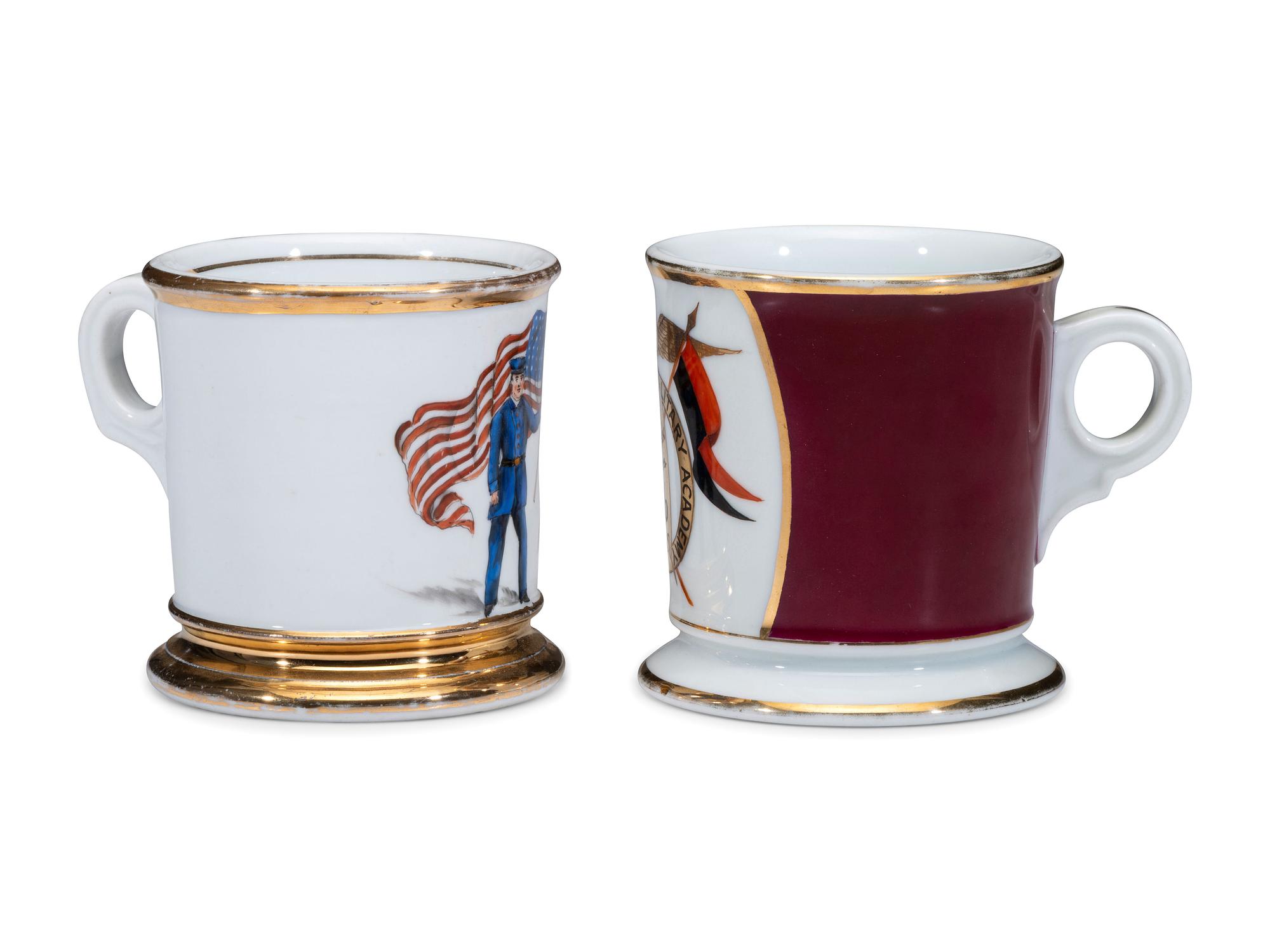 Two Military Related Porcelain Shaving Mugs, One Belonging to William Verbeck