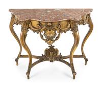 A Louis XV Style Giltwood Marble-Top Console Table