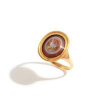 A Roman Banded Agate Ring Stone with the God Dionysus — Set in a gold ring
