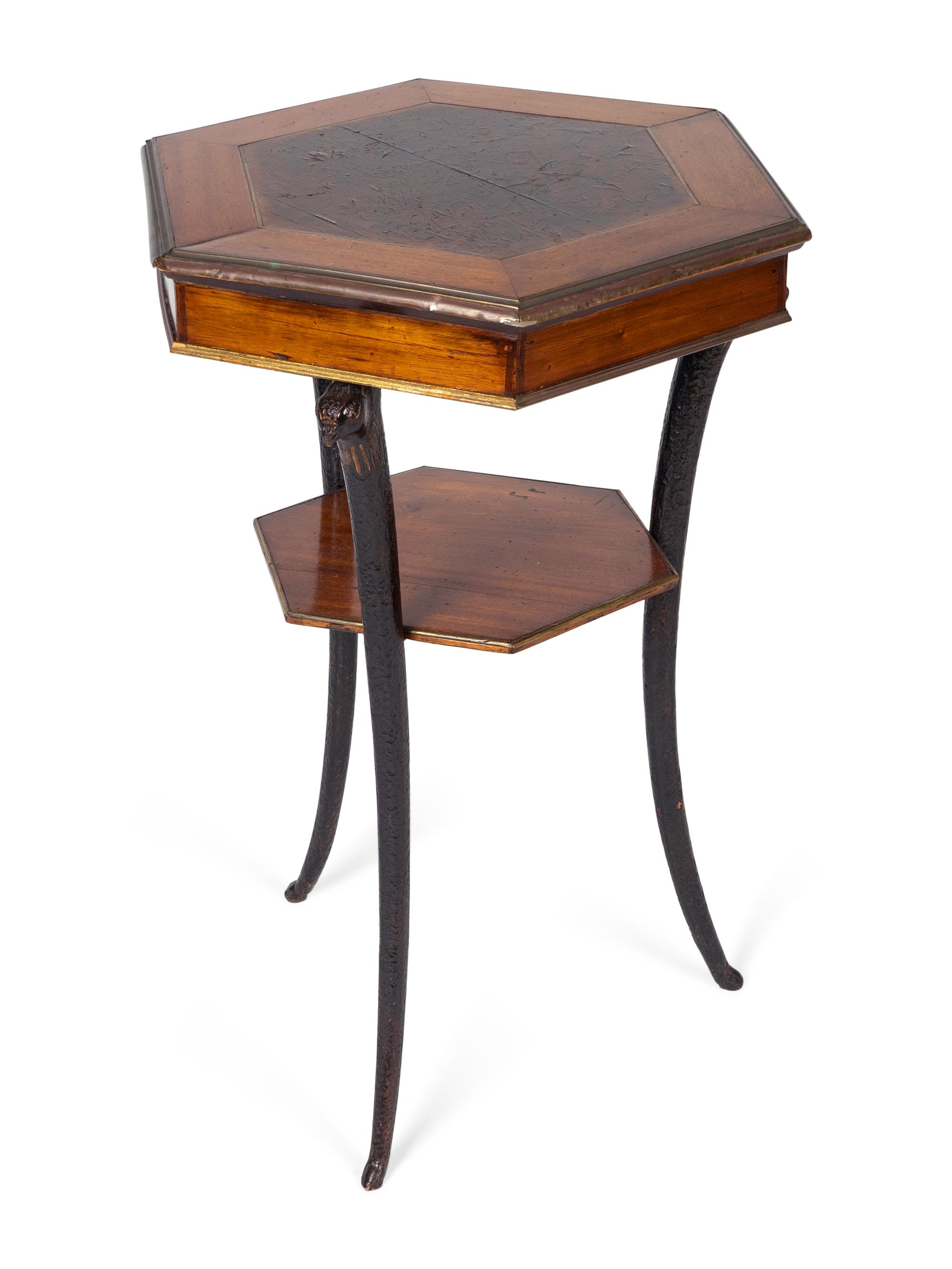 A Neoclassical Brass Mounted Walnut Hexagonal Table — 19TH CENTURY