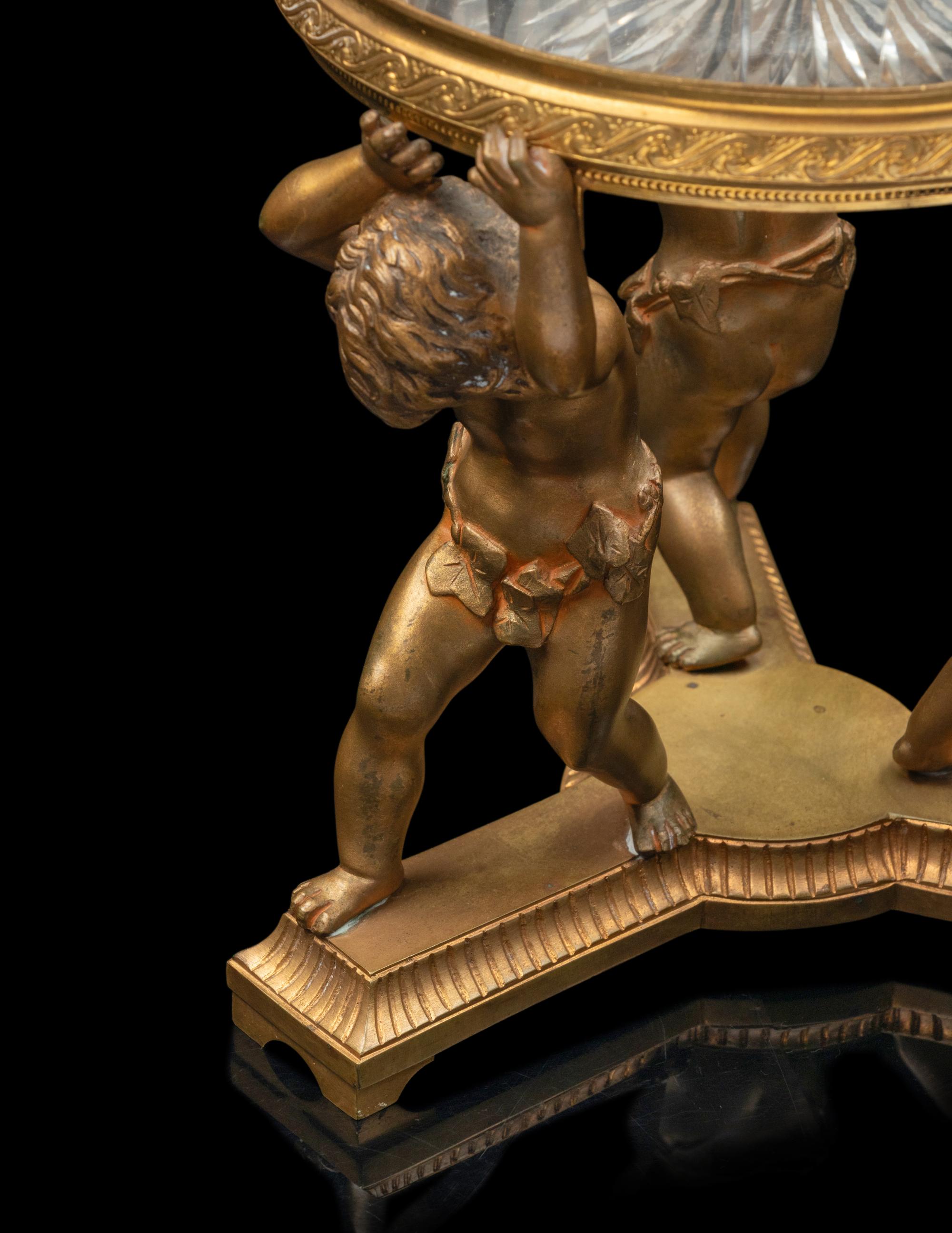 A Continental Gilt Bronze and Cut Glass Centerpiece