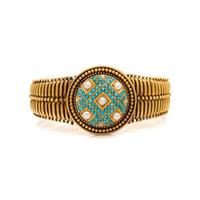 ANTIQUE, TURQUOISE, CULTURED PEARL, AND YELLOW GOLD BRACELET