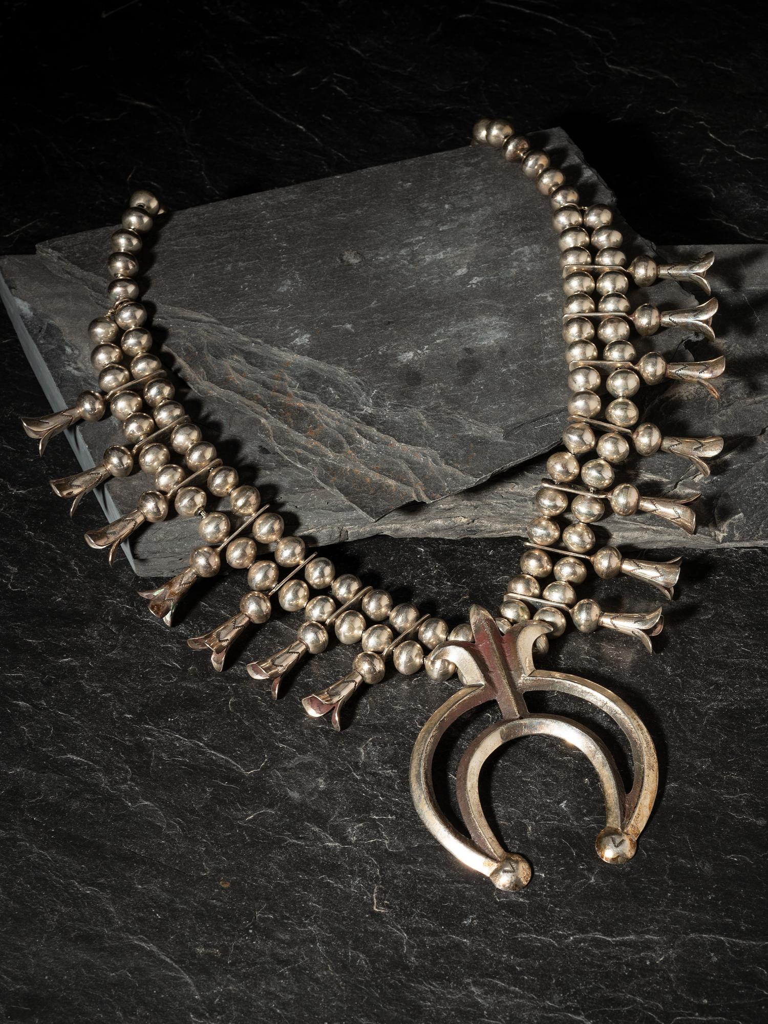 Navajo Silver Squash Blossom Necklace