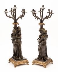 A Pair of Patinated Bronze Figural Groups After Clodion