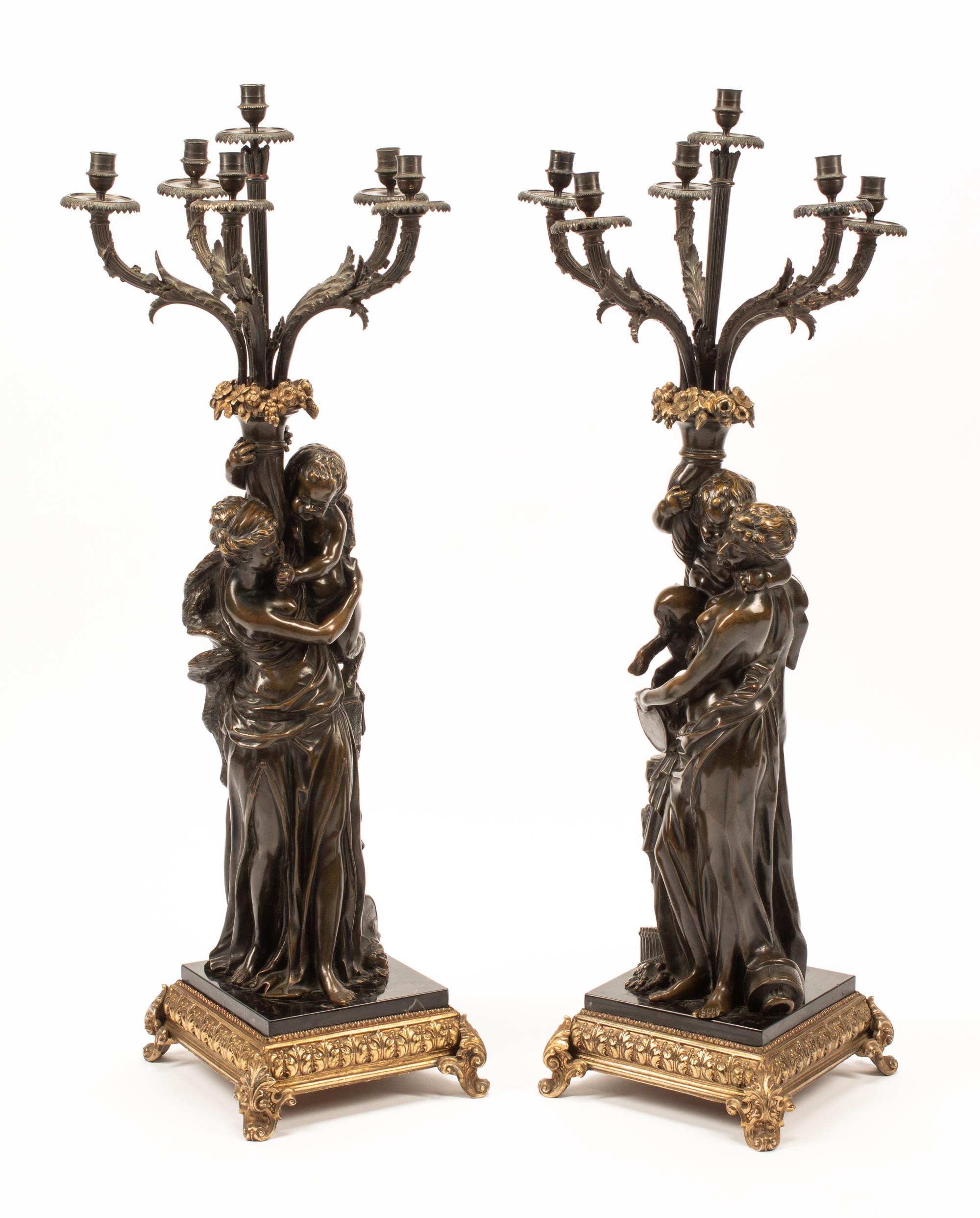 A Pair of Patinated Bronze Figural Groups After Clodion