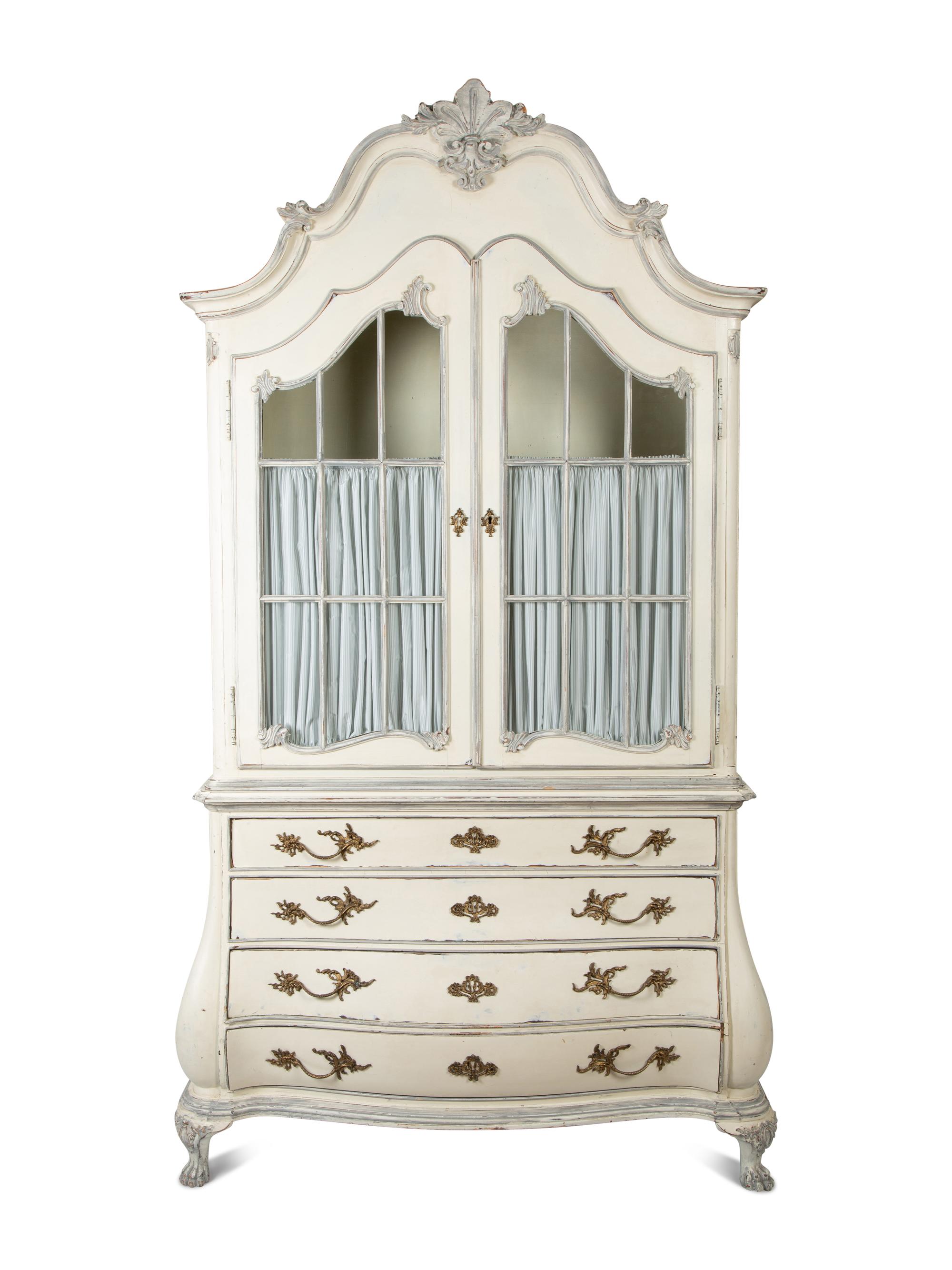 A French Provincial Blue and White Painted Armoire with Bombe Base — 19TH CENTURY