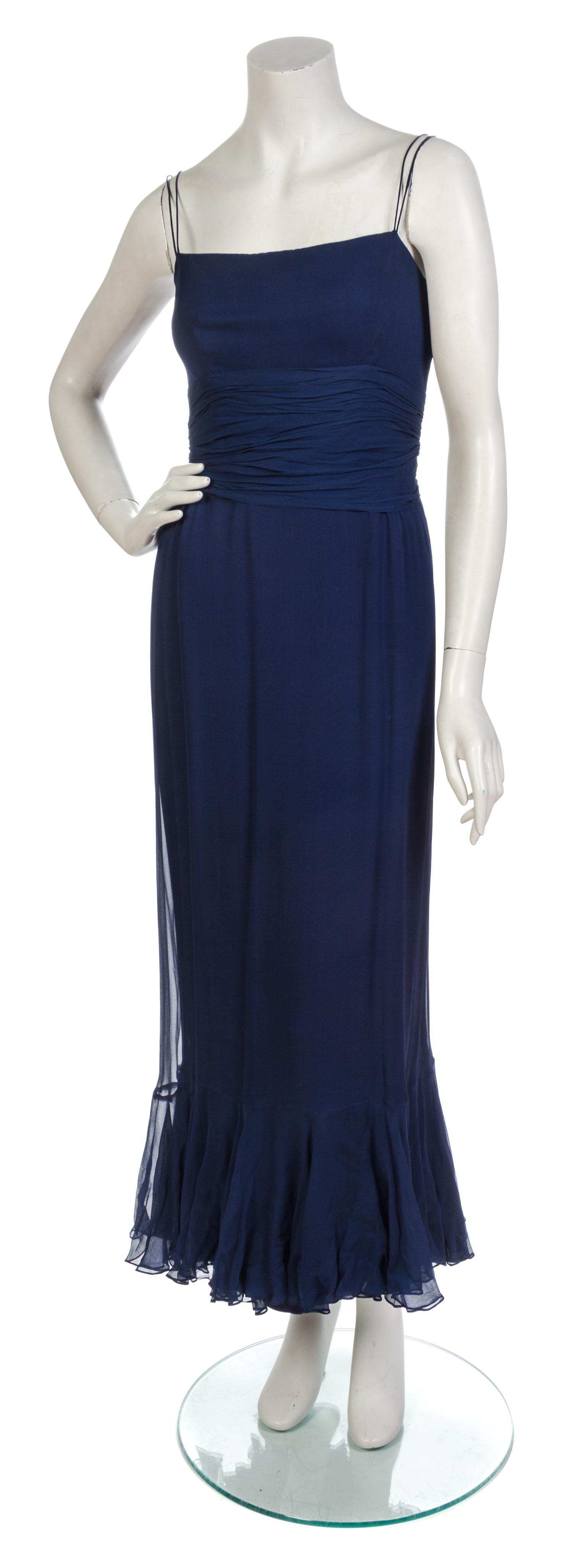 A Navy Chiffon Evening Dress,