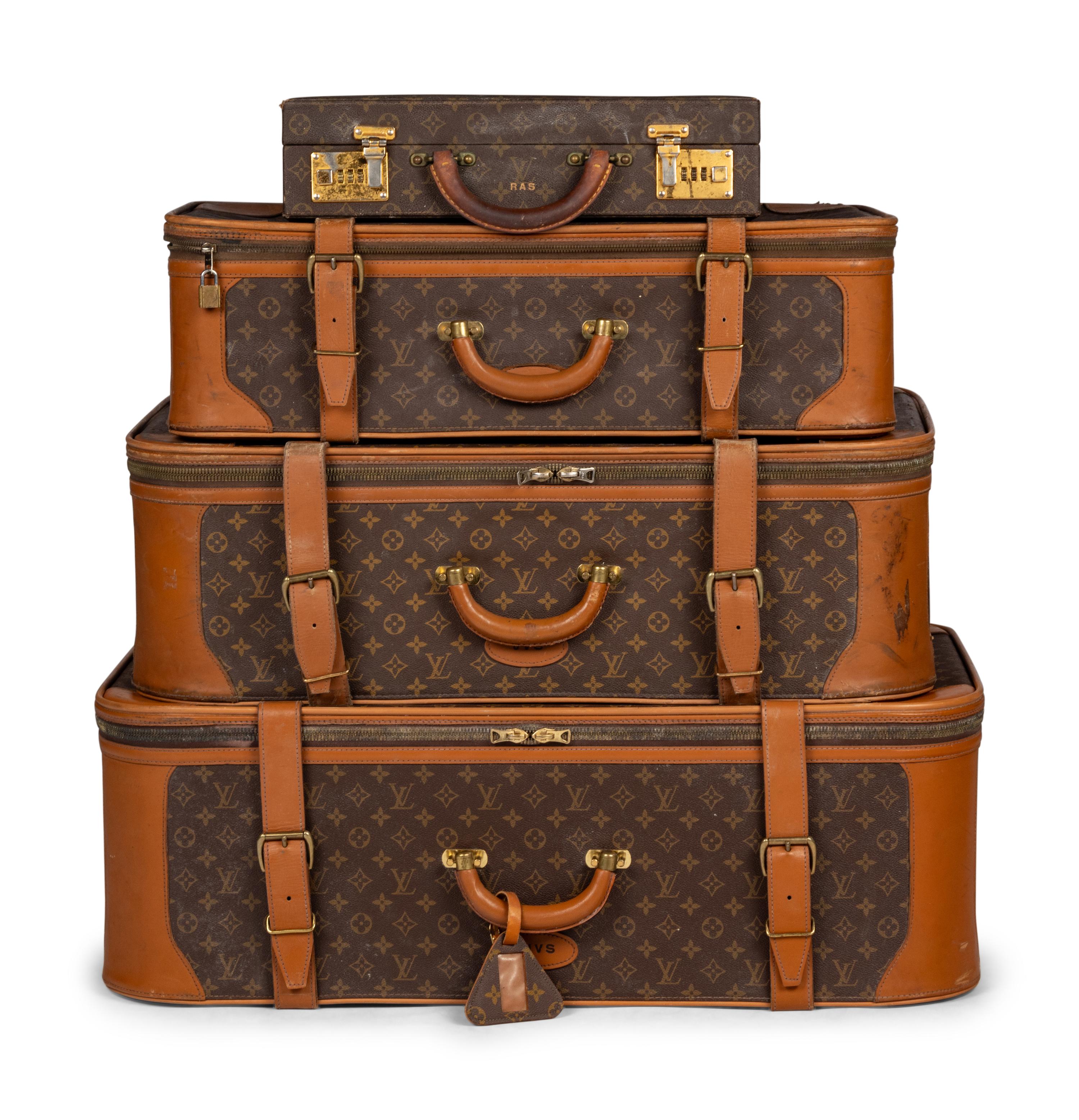 Three Louis Vuitton Soft-Sided Suitcases by French Company and One Briefcase, Late 20th Century