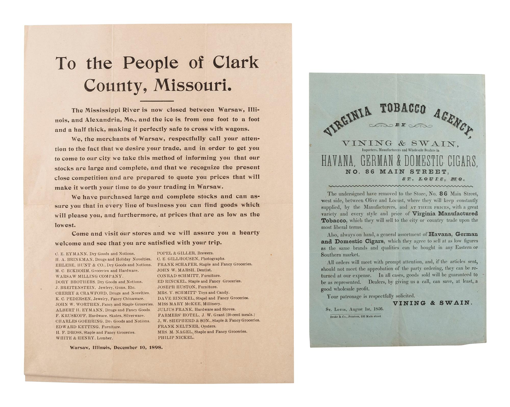 [ADVERTISING]. A group of 19th-century broadsides, handbills, and other advertising-elated ephemera.