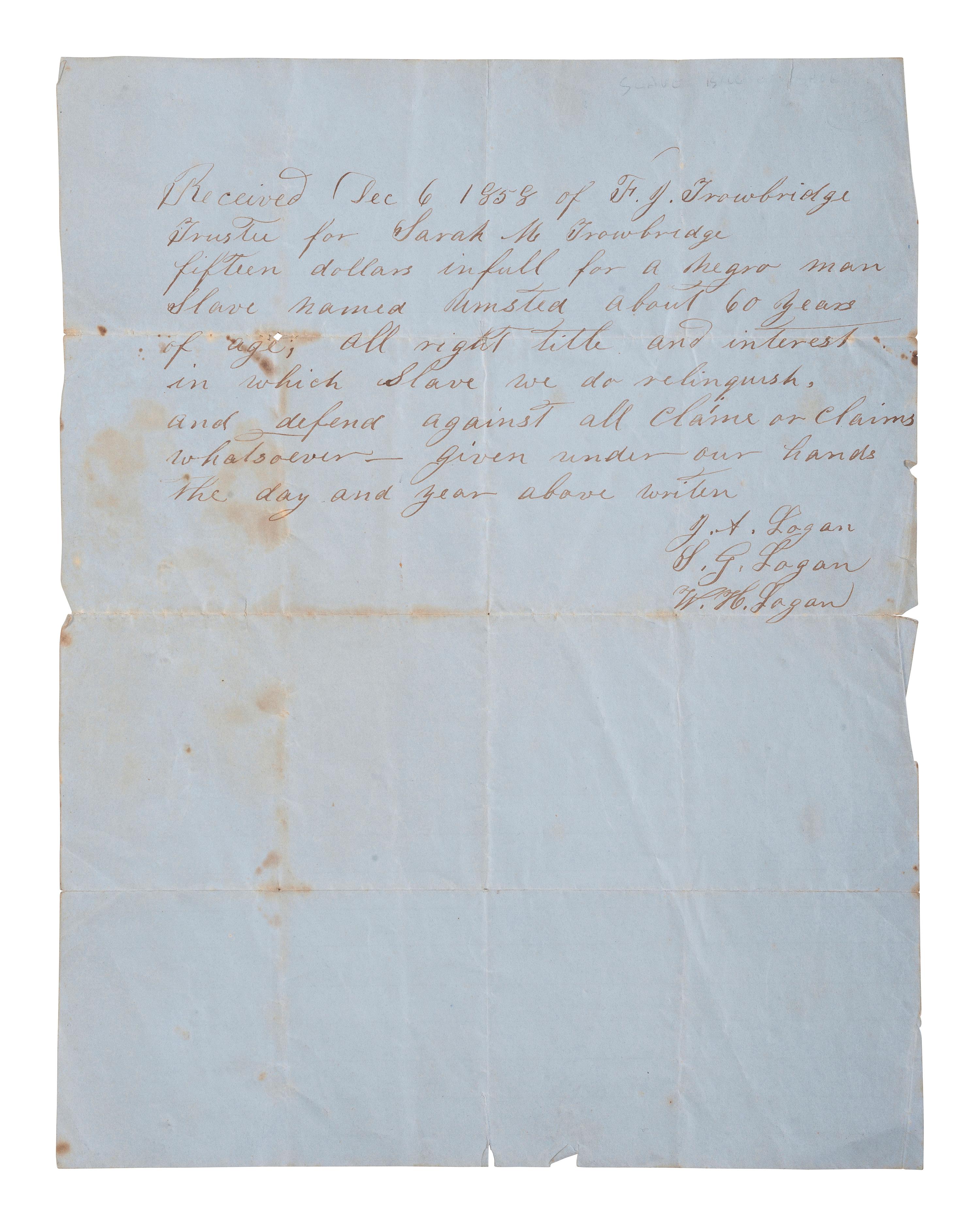 [ENSLAVEMENT & ABOLITION]. A group of 6 estate documents listing individual enslaved persons, most by name. Ca 1830-1858.