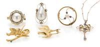 A Collection of Yellow Gold, Cultured Pearl, Mabe Pearl and Gemstone Jewelry, 24.85 dwts.
