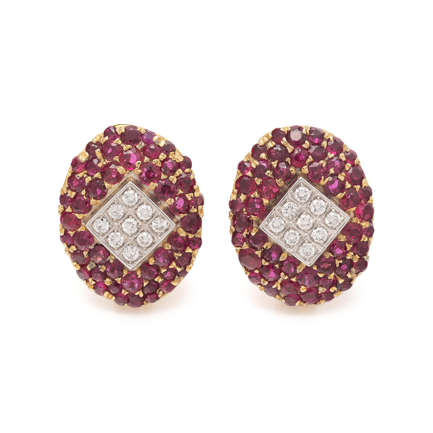 RUBY AND DIAMOND EARCLIPS