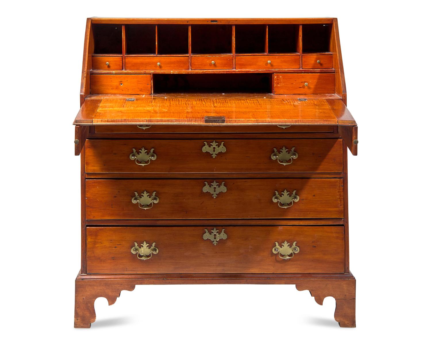 A Chippendale Tiger Maple Slant-Front Desk