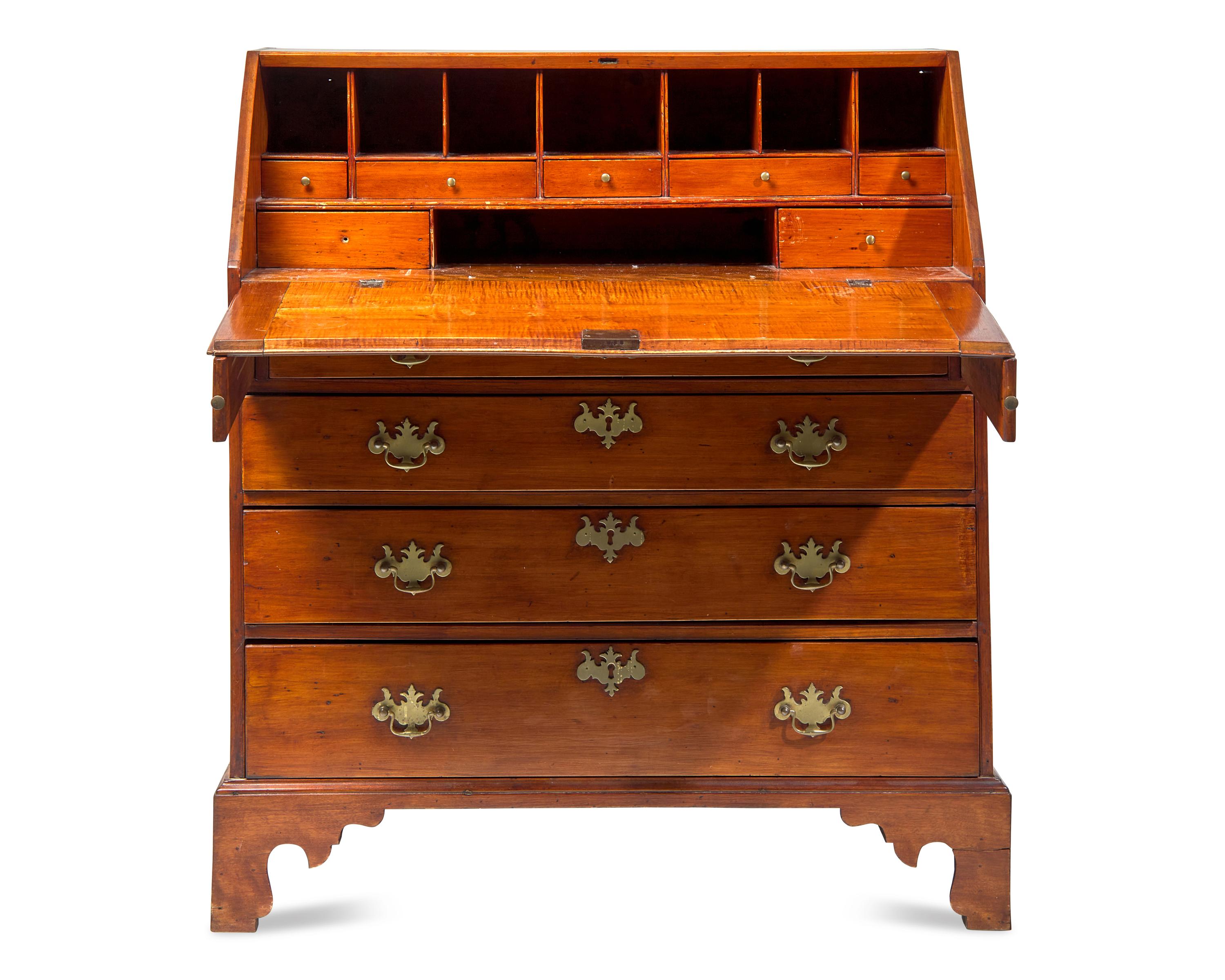 A Chippendale Tiger Maple Slant-Front Desk