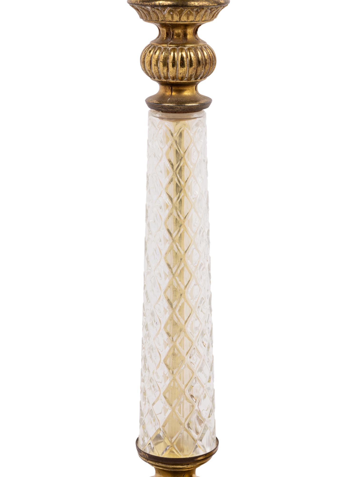 A Pair of Gilt Metal and Cut Glass Mounted Lamps