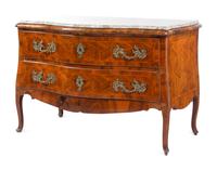 A Louis XV Style Gilt Bronze Mounted Parquetry Marble-Top Commode