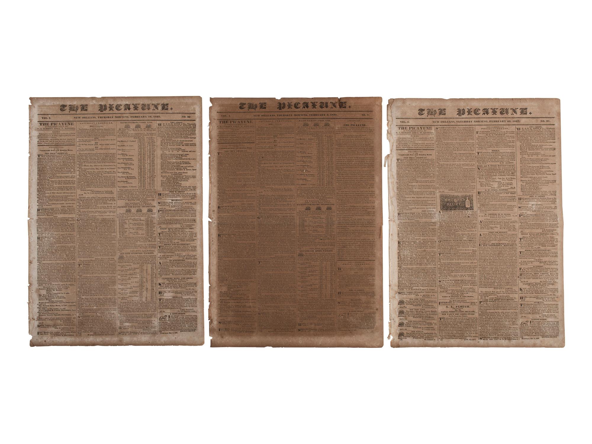 [ENSLAVEMENT & ABOLITION]. Group of newspapers involving enslavement and abolition, plus.