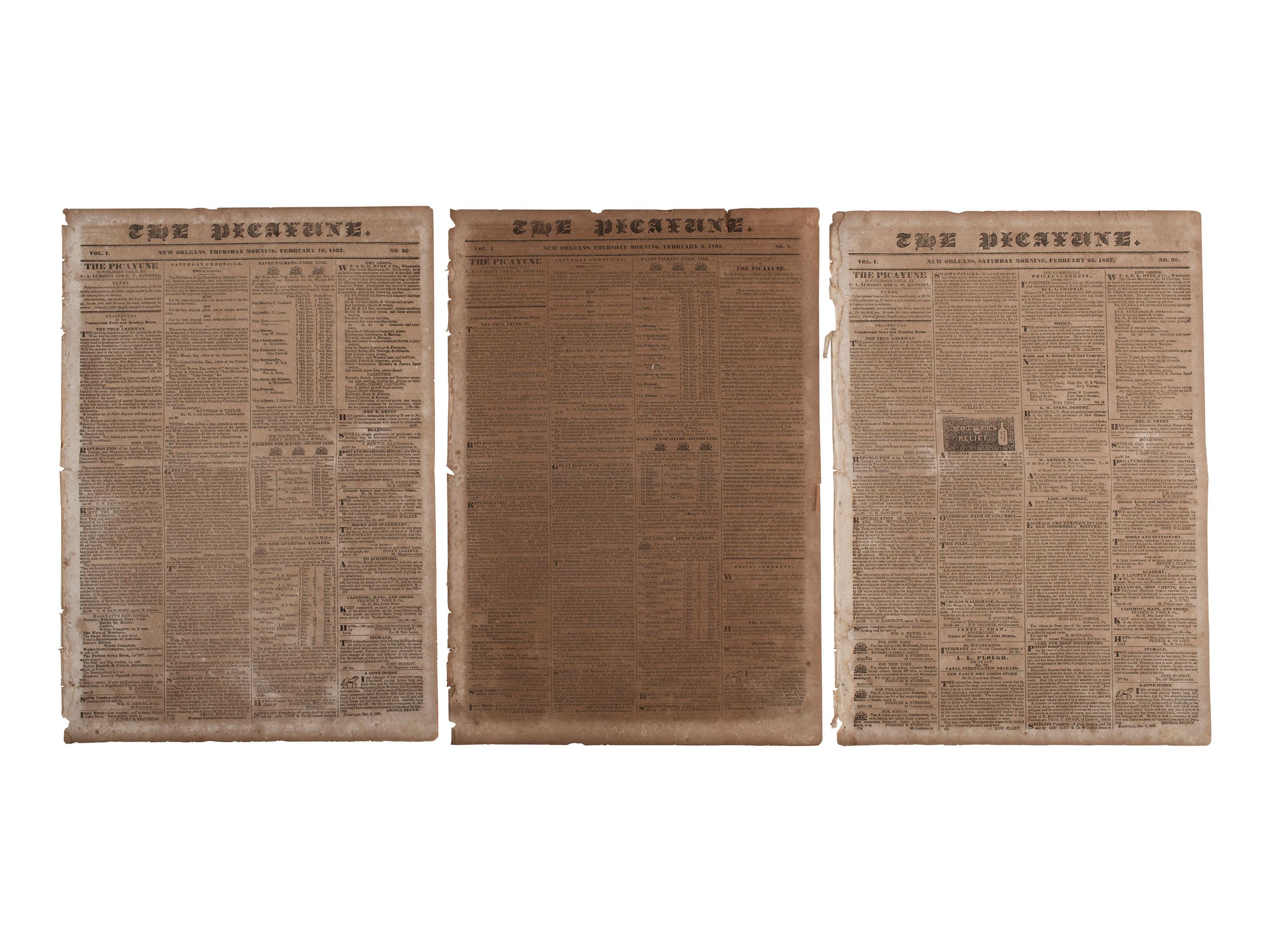 [ENSLAVEMENT & ABOLITION]. Group of newspapers involving enslavement and abolition, plus.