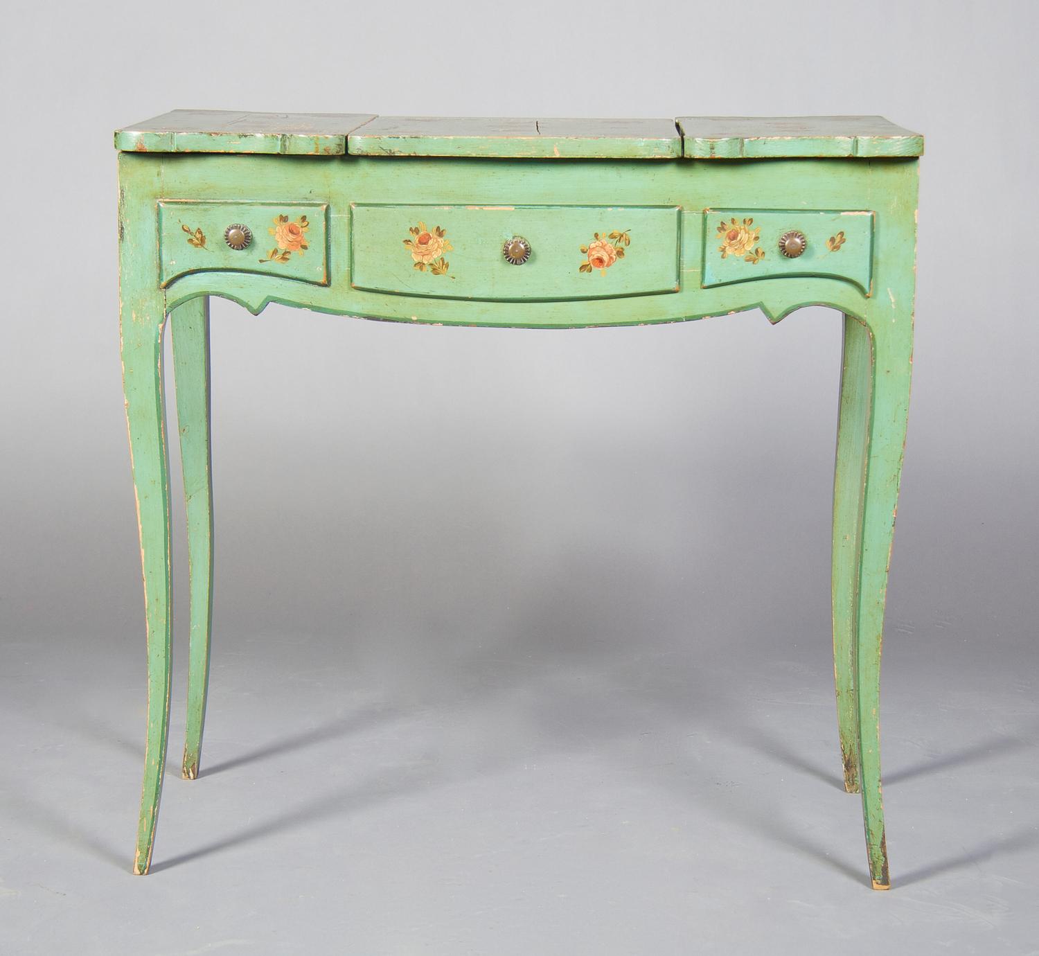 A French Painted Poudreuse, Height 29 x width 29 1/2 x depth 17 inches.