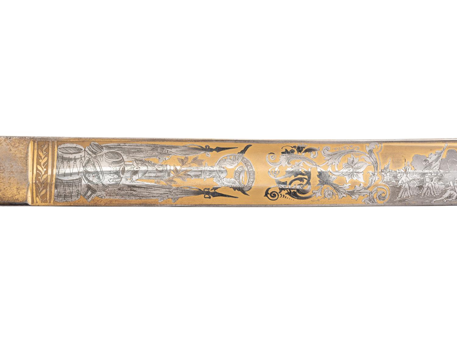 [CIVIL WAR]. Non-regulation Civil War Staff & Field officer's import sword "Peterson 75," based on the British 1854 pattern, with blade emblazoned with the Oregon Territorial Seal.