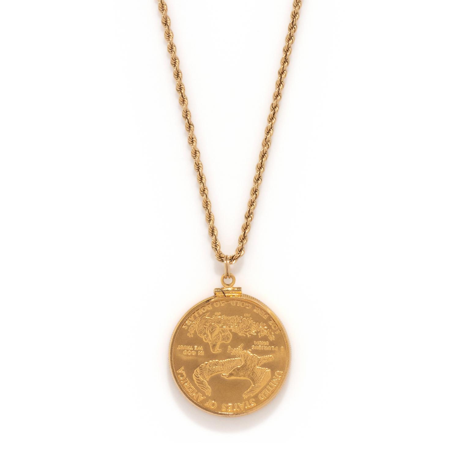 YELLOW GOLD AND COIN PENDANT/NECKLACE