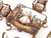 An Austrian Seven-Piece Suite of Enameled and Gilt Metal Miniature Furniture