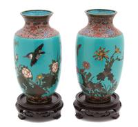 A Pair of Asian Cloisonne Vases Height 8 inches. — 19TH CENTURY
