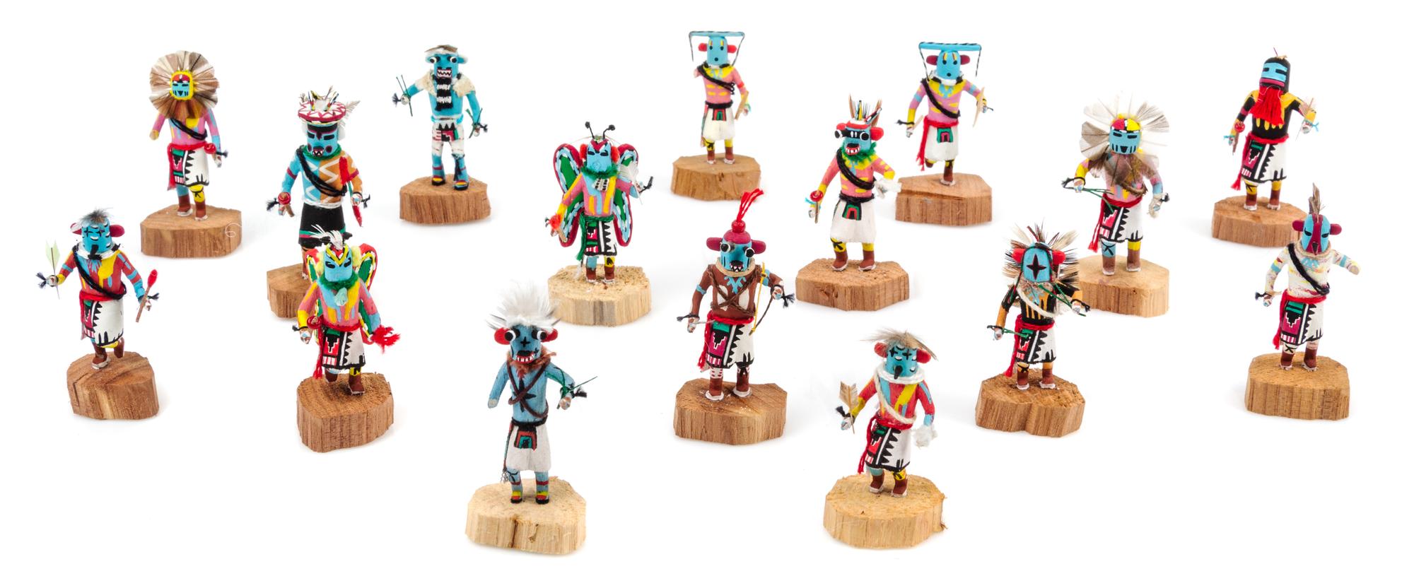 A Group of Sixteen Hopi Kachina Dolls Height of tallest 1 3/4 inches. — Bess Yanez