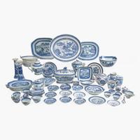 A large collection of forty-nine Chinese Export porcelain Canton and Blue Fitzhugh tablewares late 18th / early 19th century
