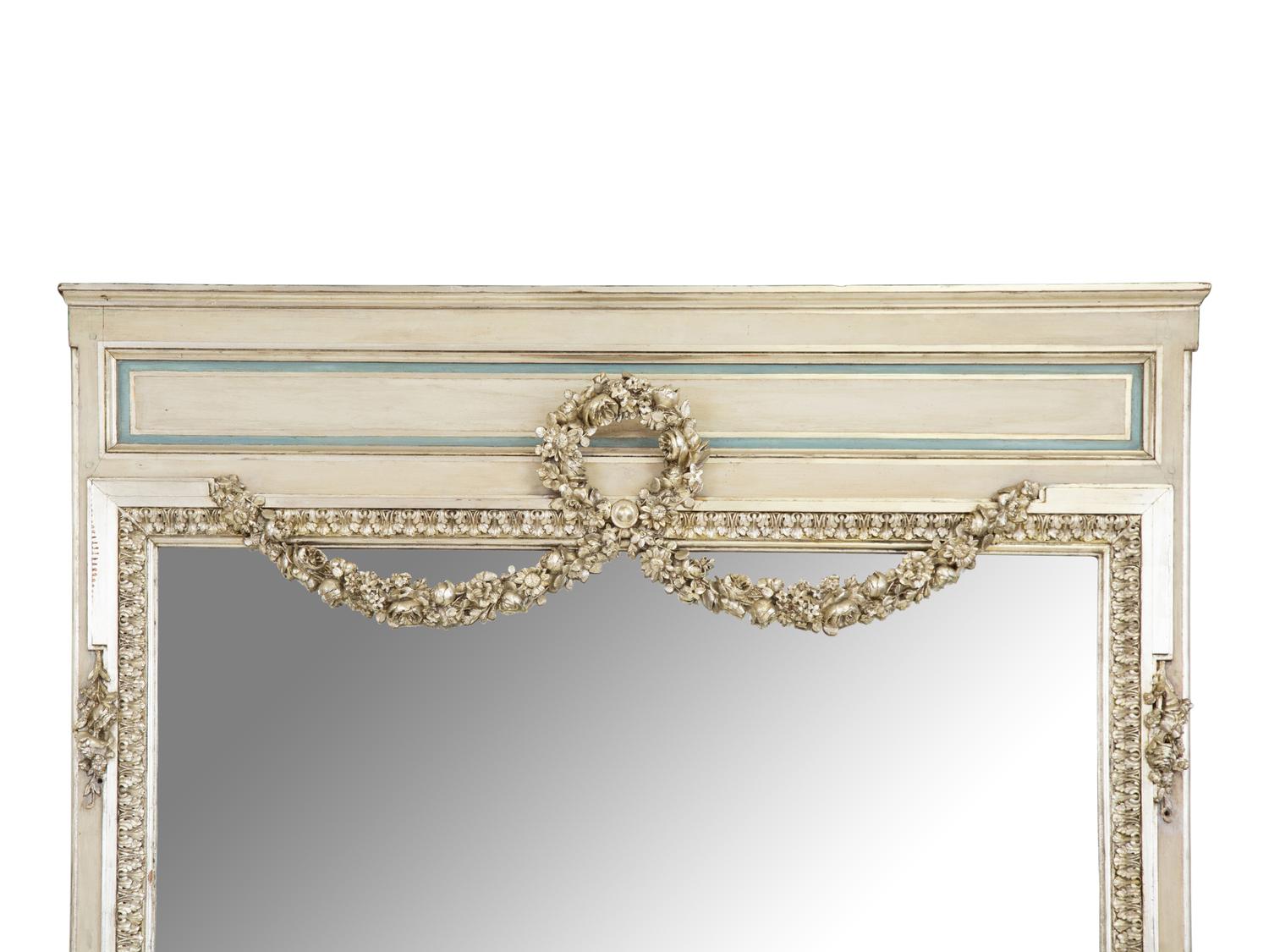 A Louis XVI Style Painted and Part-Silvered Boiserie Mirror