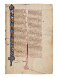 VIE DE SAINT DENIS ATELIER (active Paris, c. 1240-1260) Four leaves from a Bible, including one spectacular historiated initial ‘I’ of the Six Days of Creation and Christ Blessing, one historiated initial ‘D’ of David in Prayer, and one historiated initial D of Solomon with a rod, in Latin, illuminated manuscript on parchment [France, Paris, c. 1240-1260]
