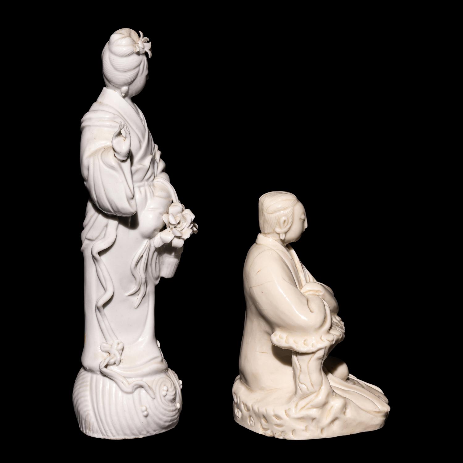 Two Chinese Blanc de Chine Porcelain Guanyin Figures