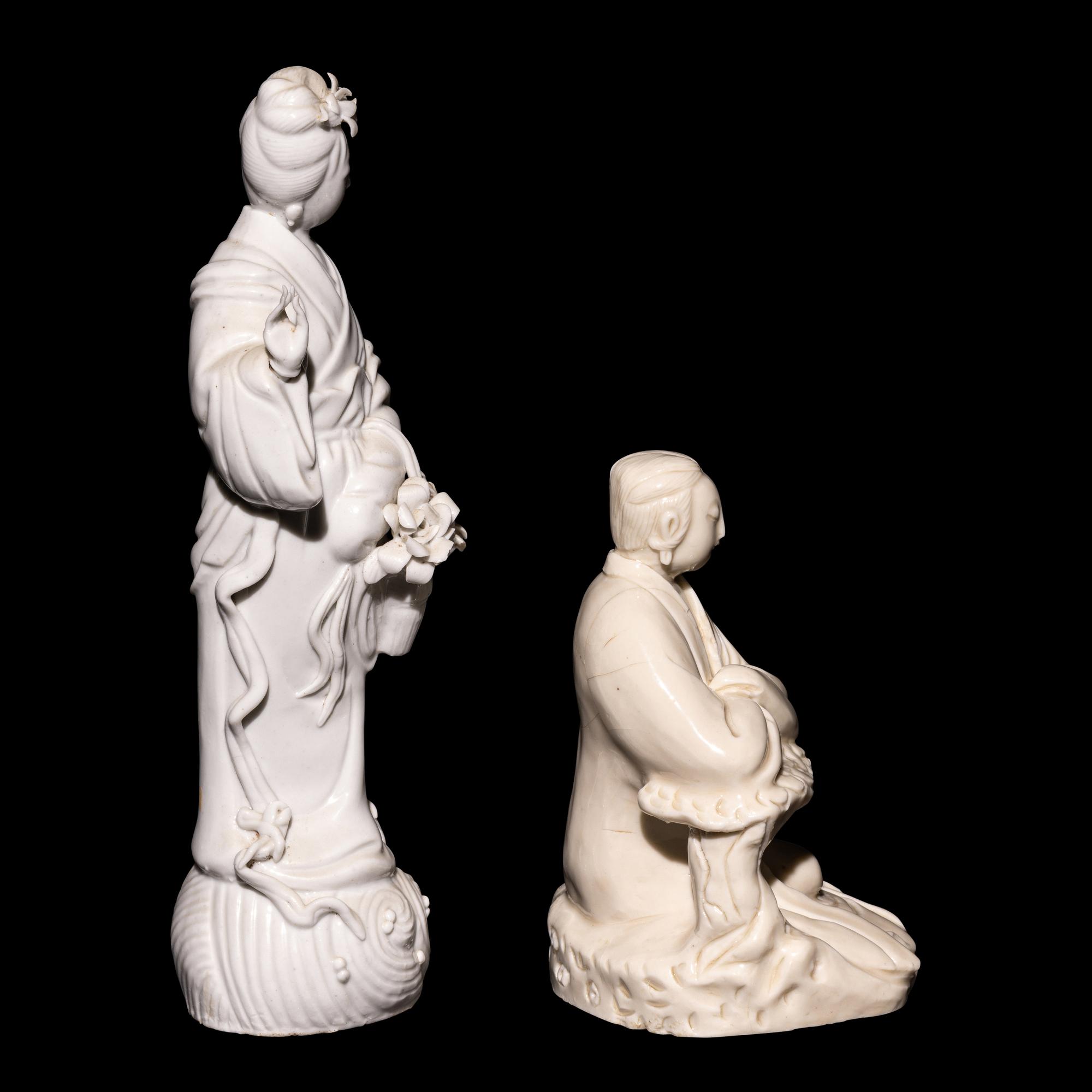 Two Chinese Blanc de Chine Porcelain Guanyin Figures