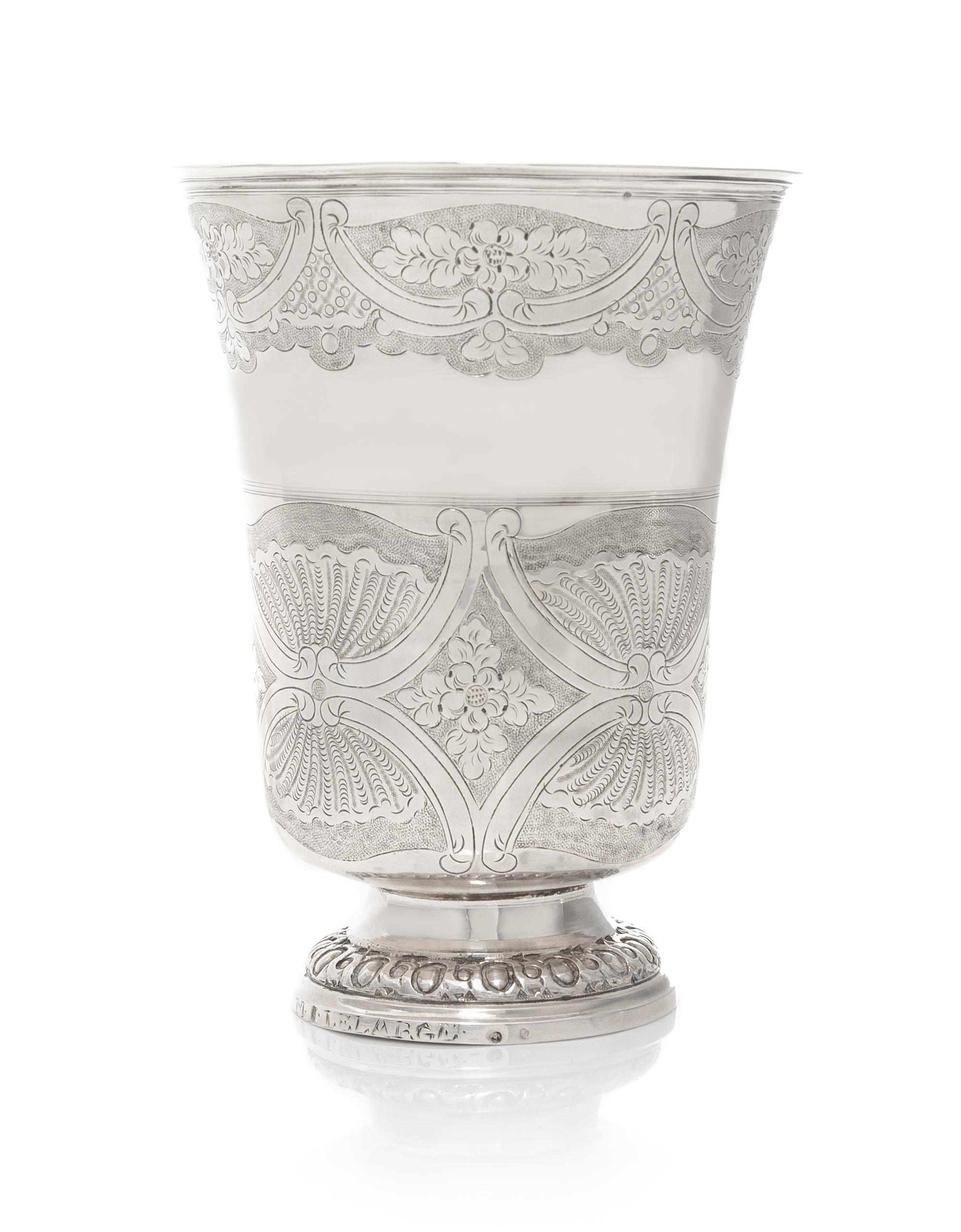 A French Ancien Regime Silver Beaker, Possibly Charles-Joseph Fontaine, Paris, 1778, having a slightly flared rim, the body worked to s
