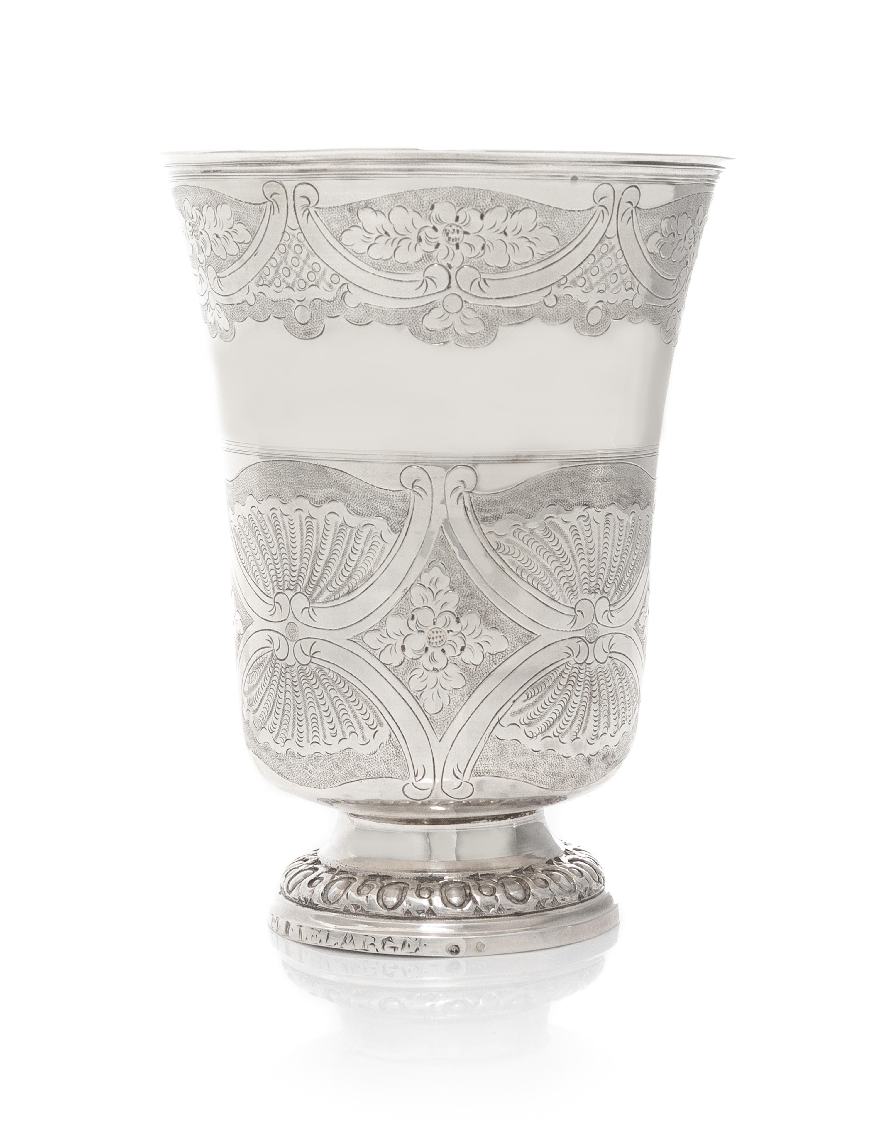A French Ancien Regime Silver Beaker, Possibly Charles-Joseph Fontaine, Paris, 1778, having a slightly flared rim, the body worked to s