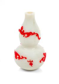 A Red Overlay White Glass Gourd-Form Bottle Vase Height 5 3/4 inches. — 19TH CENTURY