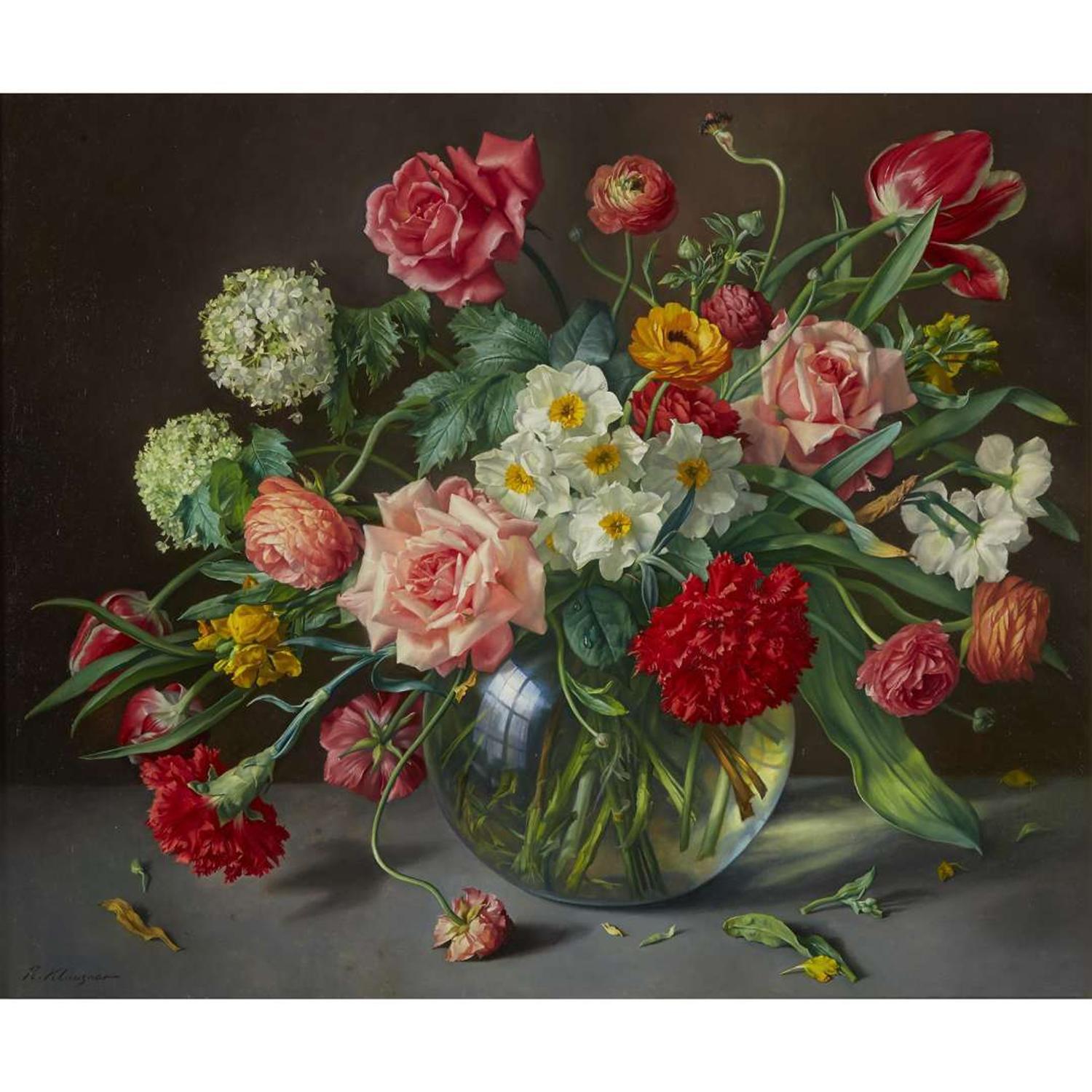 R. KLAUSNER (GERMAN 19TH CENTURY) STILL LIFE WITH FLOWERS