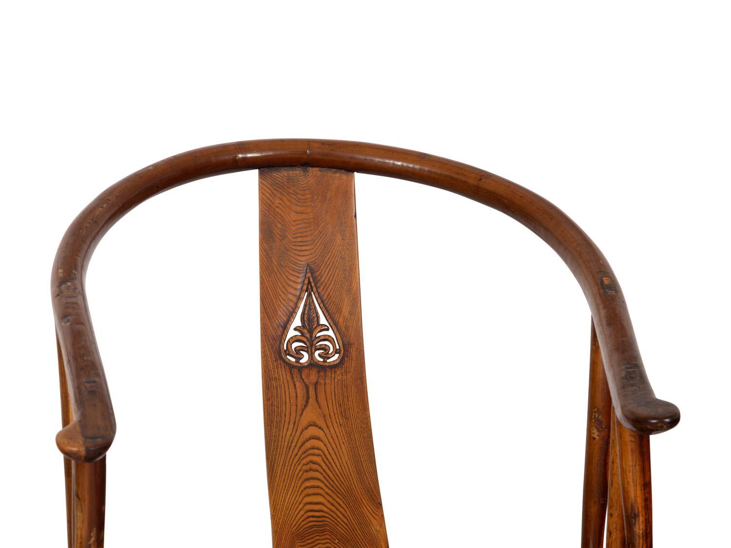 A Pair of Ming Style Elm Horseshoe Back Armchairs