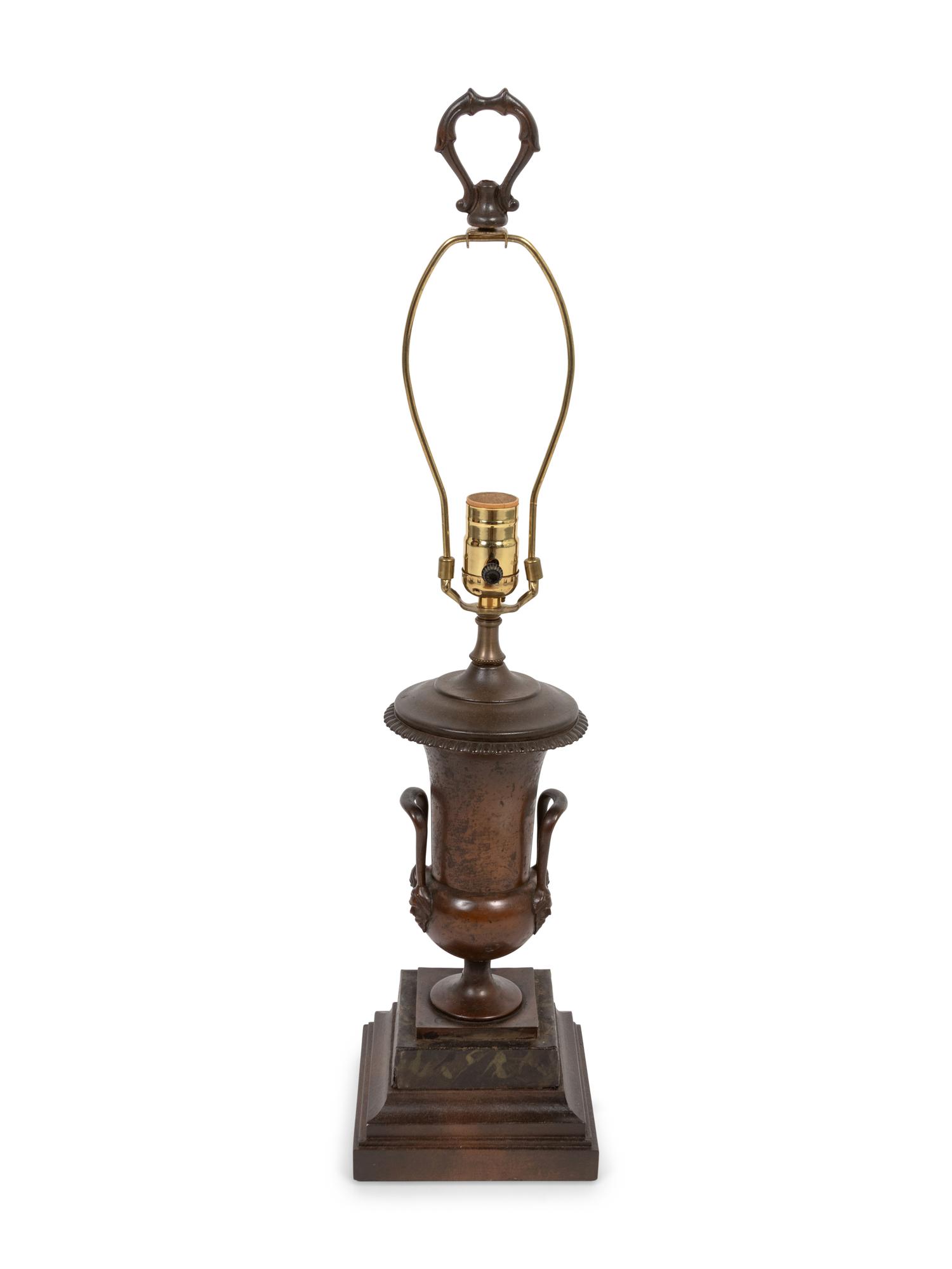 A Neoclassical Cast Bronze Urn-Form Table Lamp