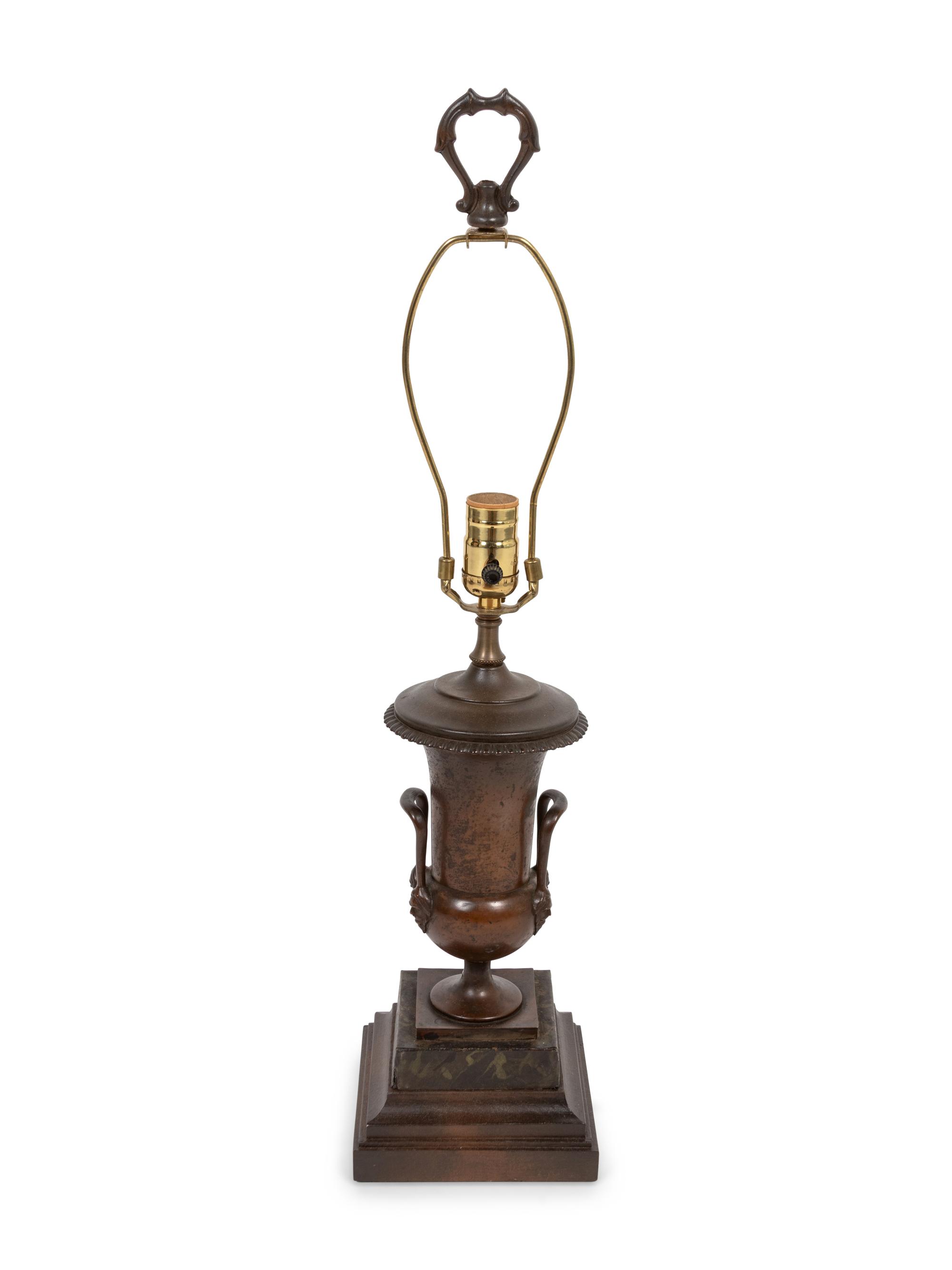 A Neoclassical Cast Bronze Urn-Form Table Lamp