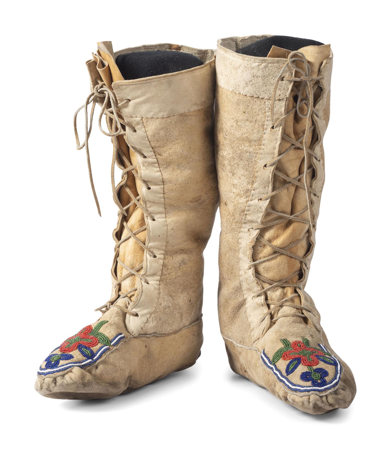 Cree Beaded Hide Boot Moccasins
