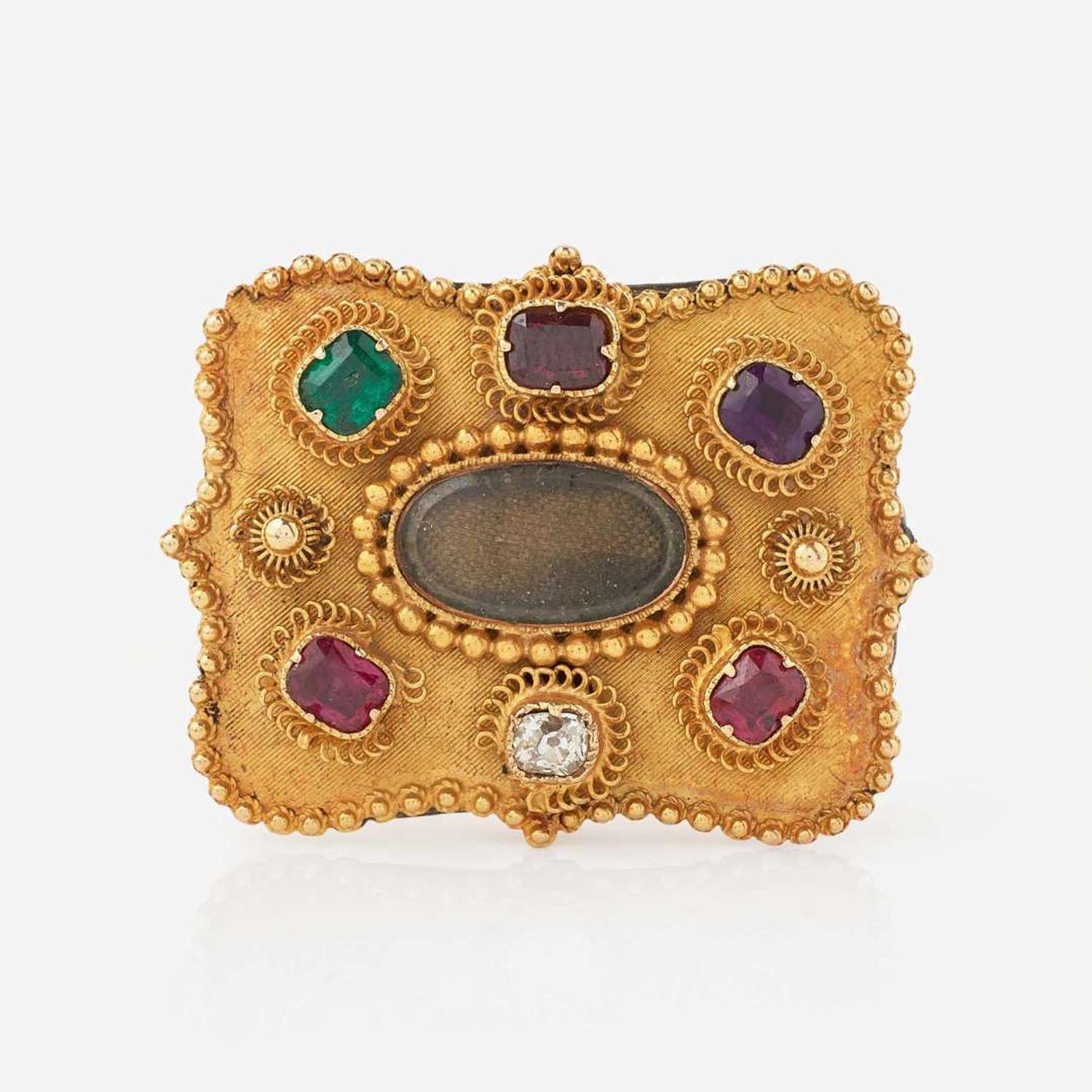 An Antique 14K Yellow Gold and Gemstone Regard Brooch Victorian C. 1880